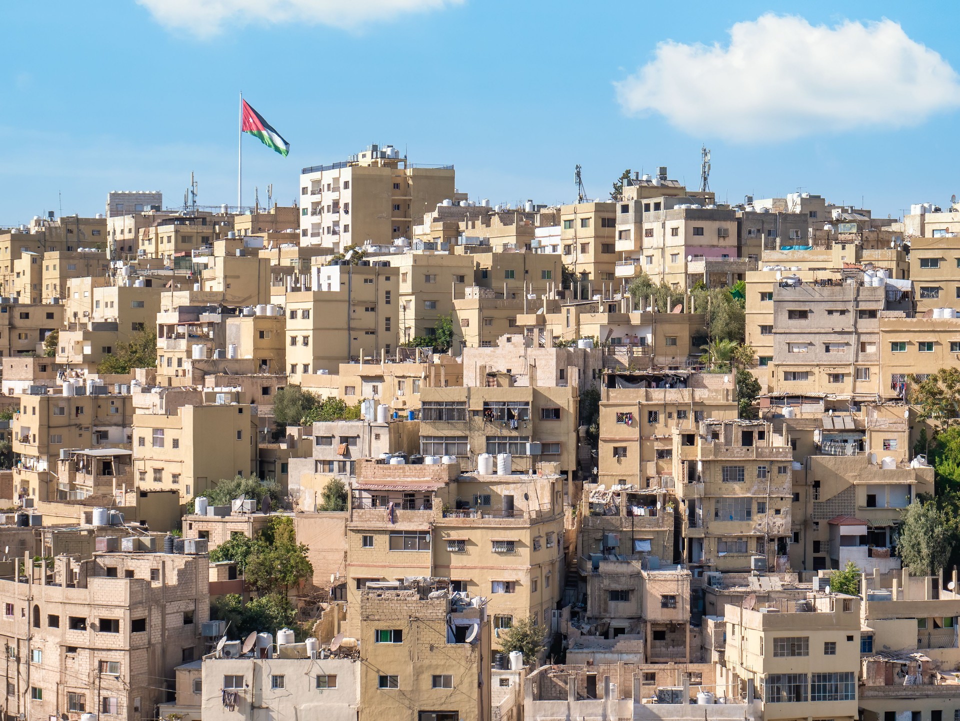 View with many apartment buildings in Amman, Jordan. Aerial view.